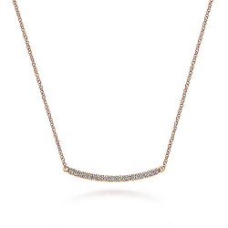  14K Rose Gold  Bar 18" 14K Rose Gold Diamond Pave Curved Bar Necklace GabrielCo Surrey Vancouver Canada Langley Burnaby Richmond