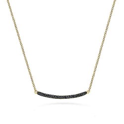  14K Yellow Gold  Bar 18" 14K Yellow Gold Black Diamond Pave Curved Bar Necklace GabrielCo Surrey Vancouver Canada Langley Burnaby Richmond