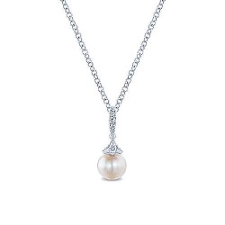  14K White Gold  Fashion 14K White Gold Cultured Pearl and Diamond Drop Pendant Necklace GabrielCo Surrey Vancouver Canada Langley Burnaby Richmond