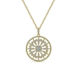  14K Yellow Gold  Fashion 25" 14K Yellow Gold Round Floral Diamond Pendant Necklace GabrielCo Surrey Vancouver Canada Langley Burnaby Richmond