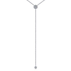  14K White Gold  Y knots 14K White Gold Diamond Pave Disc Y Necklace GabrielCo Surrey Vancouver Canada Langley Burnaby Richmond
