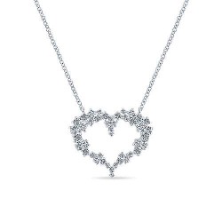  14K White Gold  Heart 14K White Gold Diamond Cluster Heart Pendant Necklace GabrielCo Surrey Vancouver Canada Langley Burnaby Richmond