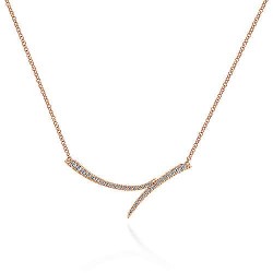  14K Rose Gold  Bar 14K Rose Gold Curved Bypass Bar Necklace with Diamonds GabrielCo Surrey Vancouver Canada Langley Burnaby Richmond