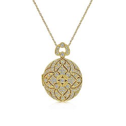 24" Vintage Inspired 14K Yellow Gold Round Filigree Diamond Locket Necklace Surrey Vancouver Canada Langley Burnaby Richmond