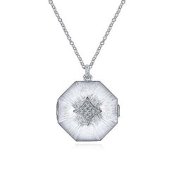  silver Silver Gold  Locket 25" 925 Sterling Silver Octagonal Locket Necklace with White Sapphire GabrielCo Surrey Vancouver Canada Langley Burnaby Richmond