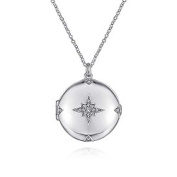  silver Silver Gold  Locket 25" 925 Sterling Silver Round White Sapphire Starburst Locket Necklace GabrielCo Surrey Vancouver Canada Langley Burnaby Richmond