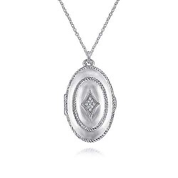 25" 925 Sterling Silver Oval Locket Necklace with White Sapphire Surrey Vancouver Canada Langley Burnaby Richmond