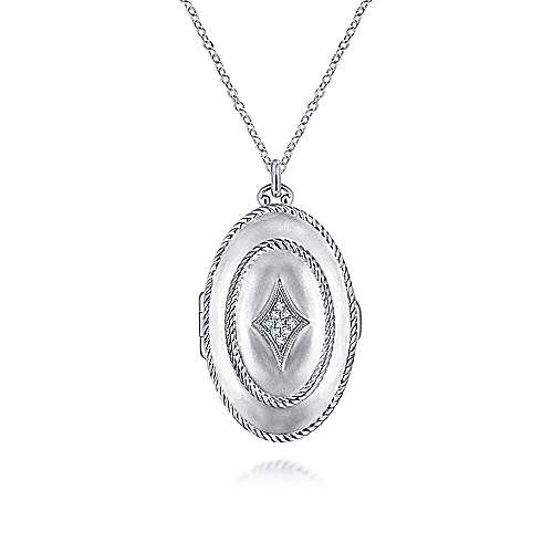 silver Silver Locket 25" 925 Sterling Silver Oval Locket Necklace with White Sapphire Surrey Vancouver Canada Langley Burnaby Richmond