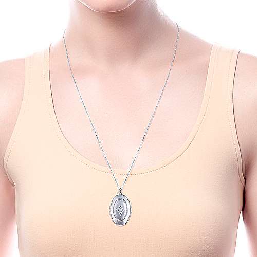 silver Silver Locket 25" 925 Sterling Silver Oval Locket Necklace with White Sapphire Surrey Vancouver Canada Langley Burnaby Richmond
