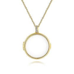  14K Yellow Gold  Locket 25" 14K Yellow Gold Round Glass Front Locket Necklace GabrielCo Surrey Vancouver Canada Langley Burnaby Richmond