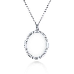  14K White Gold  Locket 25" 14K White Gold Oval Glass Front Locket Necklace GabrielCo Surrey Vancouver Canada Langley Burnaby Richmond