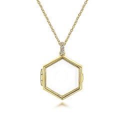  14K Yellow Gold  Locket 25" 14K Yellow Gold Hexagonal Glass Front Locket Necklace GabrielCo Surrey Vancouver Canada Langley Burnaby Richmond