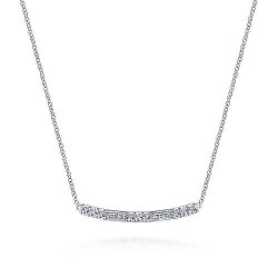  14K White Gold  Bar 14K White Gold Round and Baguette Diamond Curved Bar Necklace GabrielCo Surrey Vancouver Canada Langley Burnaby Richmond