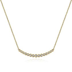  14K Yellow Gold  Bar 14K Yellow Gold Curved Bar Necklace with Bezel Set Round Diamonds GabrielCo Surrey Vancouver Canada Langley Burnaby Richmond