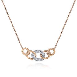  14K WhiteRose Gold  Fashion 14K Rose-White Gold Twisted Rope Link Necklace with Pave Diamond Link Station GabrielCo Surrey Vancouver Canada Langley Burnaby Richmond