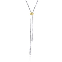  14K WhiteYellow Gold  Y knots 14K Yellow-White Gold Twisted Rope Knot and Diamond Bar Y Necklace GabrielCo Surrey Vancouver Canada Langley Burnaby Richmond