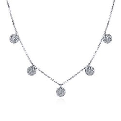 14K White Gold Diamond Choker Necklace with Pave Diamond Disc Drops Surrey Vancouver Canada Langley Burnaby Richmond