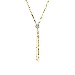  14K Yellow Gold  Y knots 14K Yellow Gold Diamond Pave Circle Pendant Necklace with Chain Drop GabrielCo Surrey Vancouver Canada Langley Burnaby Richmond