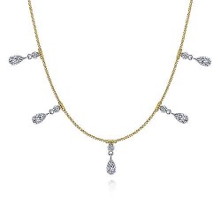 18" 14K Yellow/White Gold Pear Shaped Diamond Station Choker Necklace Surrey Vancouver Canada Langley Burnaby Richmond