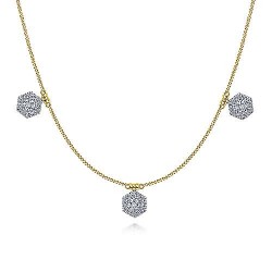 14K White-Yellow Gold Choker Necklace with Hexagonal Diamond Halo Stations Surrey Vancouver Canada Langley Burnaby Richmond