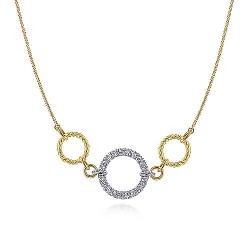  14K WhiteYellow Gold  Choker 14K Yellow-White Gold Twisted Rope and Pave Diamond Circle Necklace GabrielCo Surrey Vancouver Canada Langley Burnaby Richmond