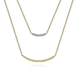  14K Yellow Gold  Bar 14K Yellow Gold Two Strand Twisted and Diamond Bar Necklace GabrielCo Surrey Vancouver Canada Langley Burnaby Richmond