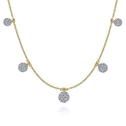 14K Yellow-White Gold Chain Necklace with Pave Diamond Disc Drops Surrey Vancouver Canada Langley Burnaby Richmond