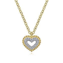  14K Yellow Gold  Heart 14K Yellow Gold Diamond Pave Heart Pendant Necklace with Bujukan Bead Frame GabrielCo Surrey Vancouver Canada Langley Burnaby Richmond