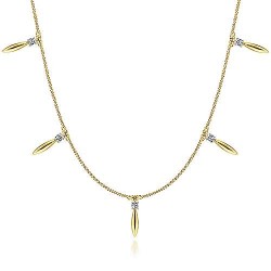  14K Yellow Gold  Choker 14K Yellow Gold Choker Necklace with Diamond and Spike Drops GabrielCo Surrey Vancouver Canada Langley Burnaby Richmond