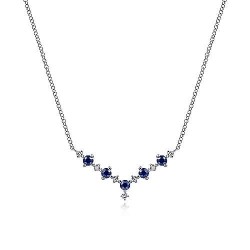  14K White Gold  Bar 14K White Gold Diamond and Sapphire Curved Bar Necklace GabrielCo Surrey Vancouver Canada Langley Burnaby Richmond