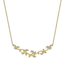  14K Yellow Gold  Bar 14K Yellow Gold Floral Branch Diamond Necklace GabrielCo Surrey Vancouver Canada Langley Burnaby Richmond