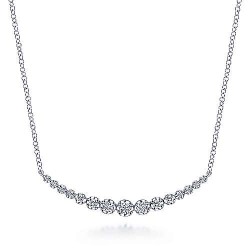  14K White Gold  Bar 14K White Gold Buttercup Set Diamond Curved Bar Necklace GabrielCo Surrey Vancouver Canada Langley Burnaby Richmond