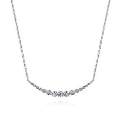  14K White Gold  Bar 14K White Gold Buttercup Set Diamond Curved Bar Necklace GabrielCo Surrey Vancouver Canada Langley Burnaby Richmond