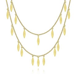 14K Yellow Gold Two Strand Necklace with Marquise Shape Drops Surrey Vancouver Canada Langley Burnaby Richmond