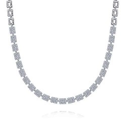 14K White Gold Diamond Baguette Halo Station Necklace Surrey Vancouver Canada Langley Burnaby Richmond