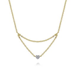  14K Yellow Gold  Heart 14K Yellow Gold Triangular Chain Necklace with Pave Diamond Heart GabrielCo Surrey Vancouver Canada Langley Burnaby Richmond
