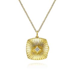  14K Yellow Gold  Locket 14K Yellow Gold Textured Locket Necklace with Diamond Center GabrielCo Surrey Vancouver Canada Langley Burnaby Richmond
