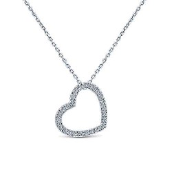  14K White Gold  Heart 18" Tilted 14K White Gold Open Heart Diamond Pendant Necklace GabrielCo Surrey Vancouver Canada Langley Burnaby Richmond