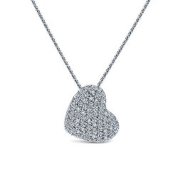  14K White Gold  Heart 14K White Gold Tilted Pave Diamond Heart Pendant Necklace GabrielCo Surrey Vancouver Canada Langley Burnaby Richmond