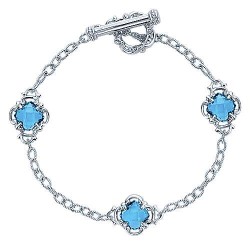  silver Silver Gold  Chain 926 Sterling Silver Toggle Bracelet with Blue Topaz Clover Stations GabrielCo Surrey Vancouver Canada Langley Burnaby Richmond