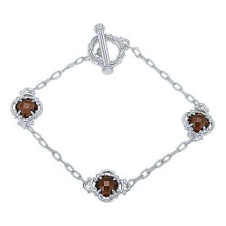  silver Silver Gold  Chain Vintage Inspired 925 Sterling Silver Bracelet with Smoky Quartz Stations GabrielCo Surrey Vancouver Canada Langley Burnaby Richmond