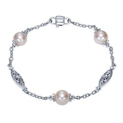  silver Silver Gold  Chain 925 Sterling Silver Filigree and Pearl Station Bracelet GabrielCo Surrey Vancouver Canada Langley Burnaby Richmond