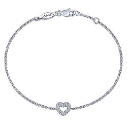  14K White Gold  Heart 14K White Gold Chain Bracelet with Pave Diamond Heart GabrielCo Surrey Vancouver Canada Langley Burnaby Richmond