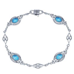  silver Silver Gold  Chain 925 Sterling Silver Twisted Chain Bracelet with Oval Blue Topaz Stations GabrielCo Surrey Vancouver Canada Langley Burnaby Richmond