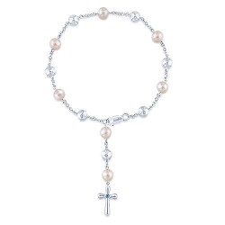  silver Silver Gold  Chain 925 Sterling Silver Pearl Rosary Bracelet with Blue Topaz Stone Cross GabrielCo Surrey Vancouver Canada Langley Burnaby Richmond