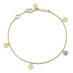  14K Yellow Gold  Chain 14K Yellow Gold Chain Bracelet with Hammered and Pave Diamond Discs GabrielCo Surrey Vancouver Canada Langley Burnaby Richmond
