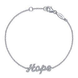  14K White Gold  Chain 14K White Gold Chain Bracelet with Diamond Pave "Hope" GabrielCo Surrey Vancouver Canada Langley Burnaby Richmond