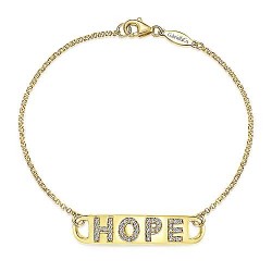  14K Yellow Gold  Chain 14K Yellow Gold Chain Bracelet with Diamond "Hope" Nameplate GabrielCo Surrey Vancouver Canada Langley Burnaby Richmond