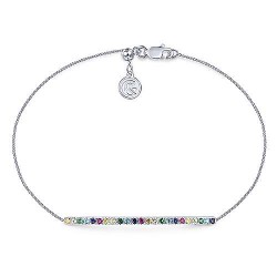  14K White Gold  Chain 14K White Gold Chain Bracelet with Rainbow Color Stone Bar GabrielCo Surrey Vancouver Canada Langley Burnaby Richmond