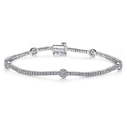  14K White Gold  Tennis 14K White Gold Diamond Tennis Bracelet with Round Cluster Stations GabrielCo Surrey Vancouver Canada Langley Burnaby Richmond